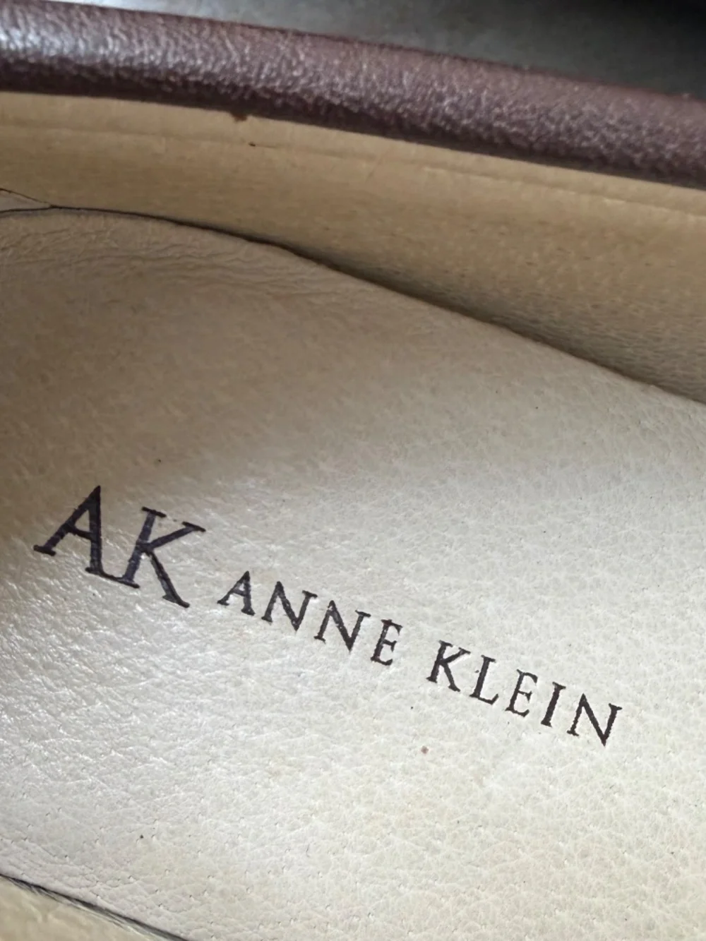 Ann Klein Davis Brown, Leather Loafers with Gold Buckle.